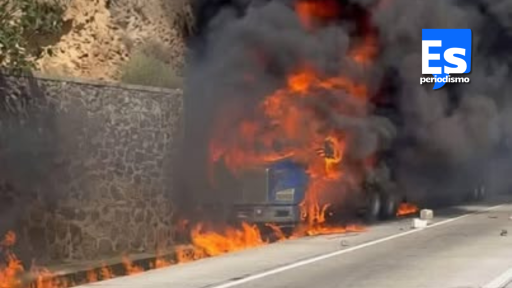 Tráiler con ganado ardió en Arco Norte