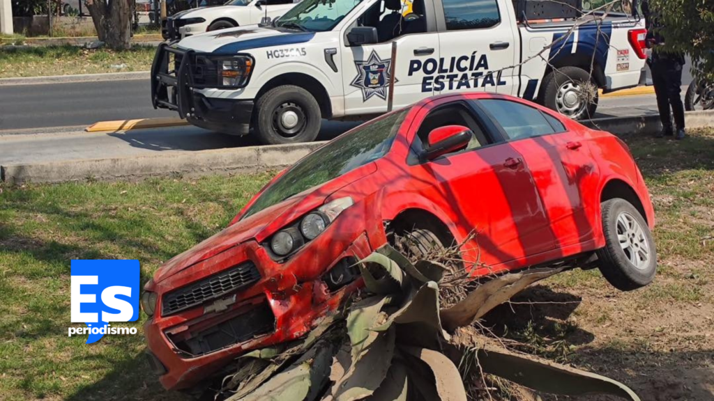 Automóvil se despista y derriba maguey